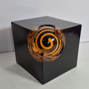 Ladislav Oliva Art Glass Cube Paperweight With Swirled Glass Sphere